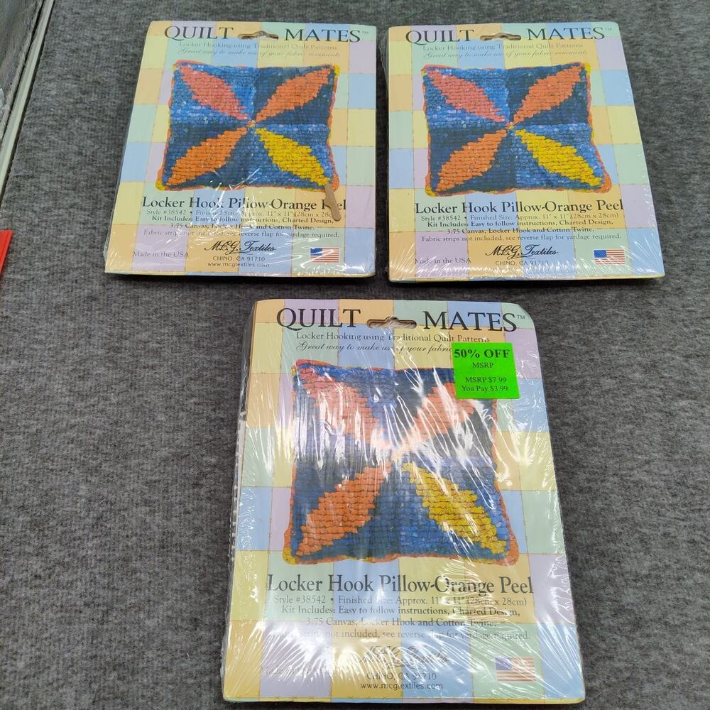 3X MCG Textiles Quilt Mates Locker Hook Pillows Orange Peel Style 38542 NEW